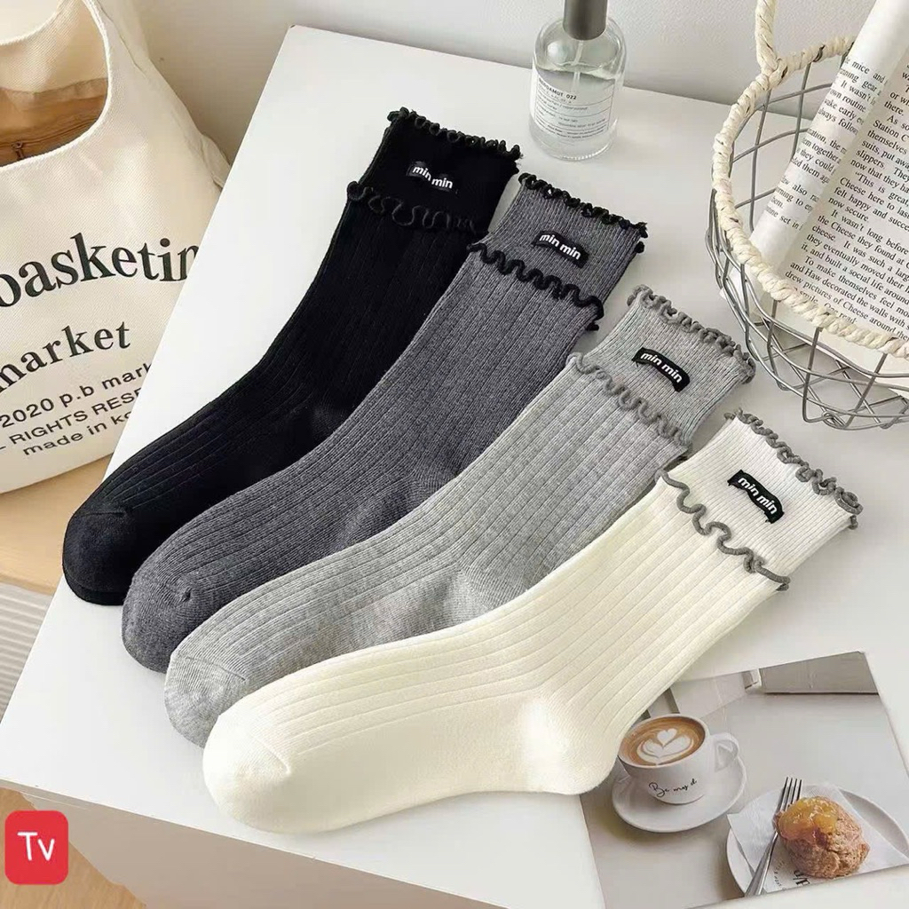 Set 10 Đôi Tất Cổ Bèo Dáng Cao – Vớ Gân Mềm Mại Phong Cách Hàn Quốc, Co Giãn Tốt, Dễ Phối Đồ