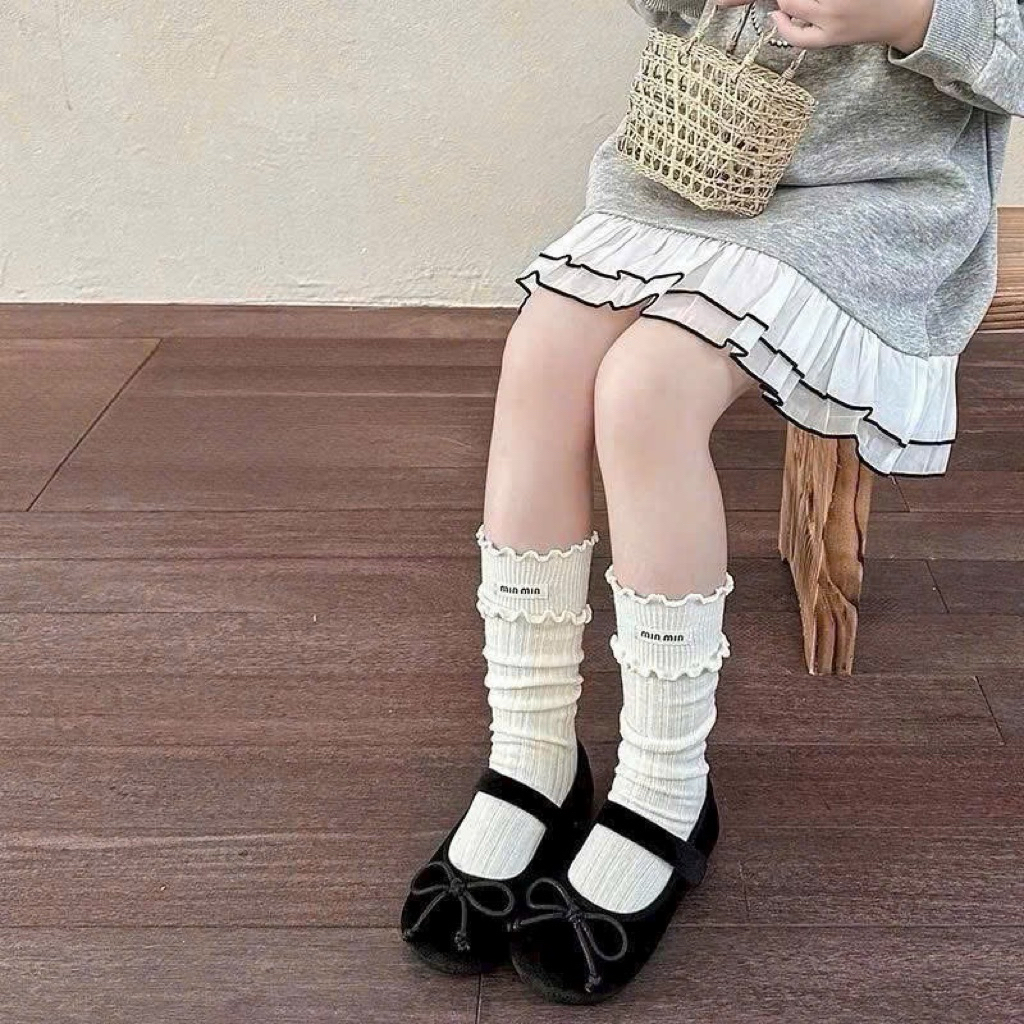 Set 10 Đôi Tất Bé Gái Cổ Cao Viền Bèo – Vớ Len Gân Mềm Mại Phong Cách Hàn Quốc, Giữ Ấm Mùa Thu Đông