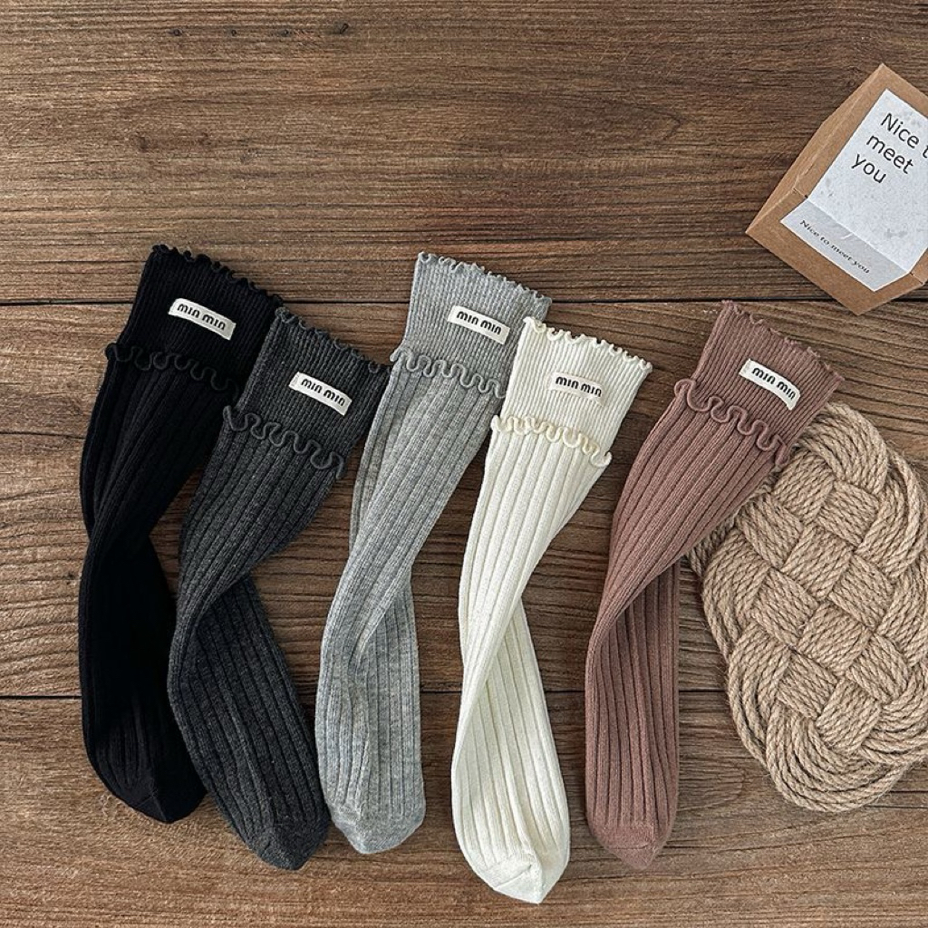 Set 10 Đôi Tất Bé Gái Cổ Cao Viền Bèo – Vớ Len Gân Mềm Mại Phong Cách Hàn Quốc, Giữ Ấm Mùa Thu Đông