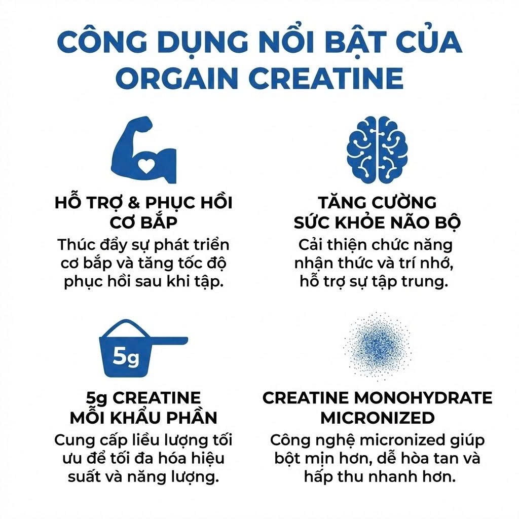 Bột Creatin Monohydrate Orgain - Bổ sung tăng cường sức khoẻ - chất lượng USA