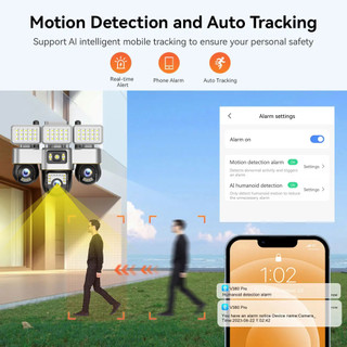 V380 Pro Đèn đường LED + camera giám sát ba mắt, WIFI,điều khiển từ xa qua ứng dụng,Xoay 360°，Điều khiển bằng điện thoại