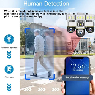 V380 Pro Đèn đường LED + camera giám sát ba mắt, WIFI,điều khiển từ xa qua ứng dụng,Xoay 360°，Điều khiển bằng điện thoại