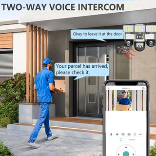 V380 Pro Đèn đường LED + camera giám sát ba mắt, WIFI,điều khiển từ xa qua ứng dụng,Xoay 360°，Điều khiển bằng điện thoại