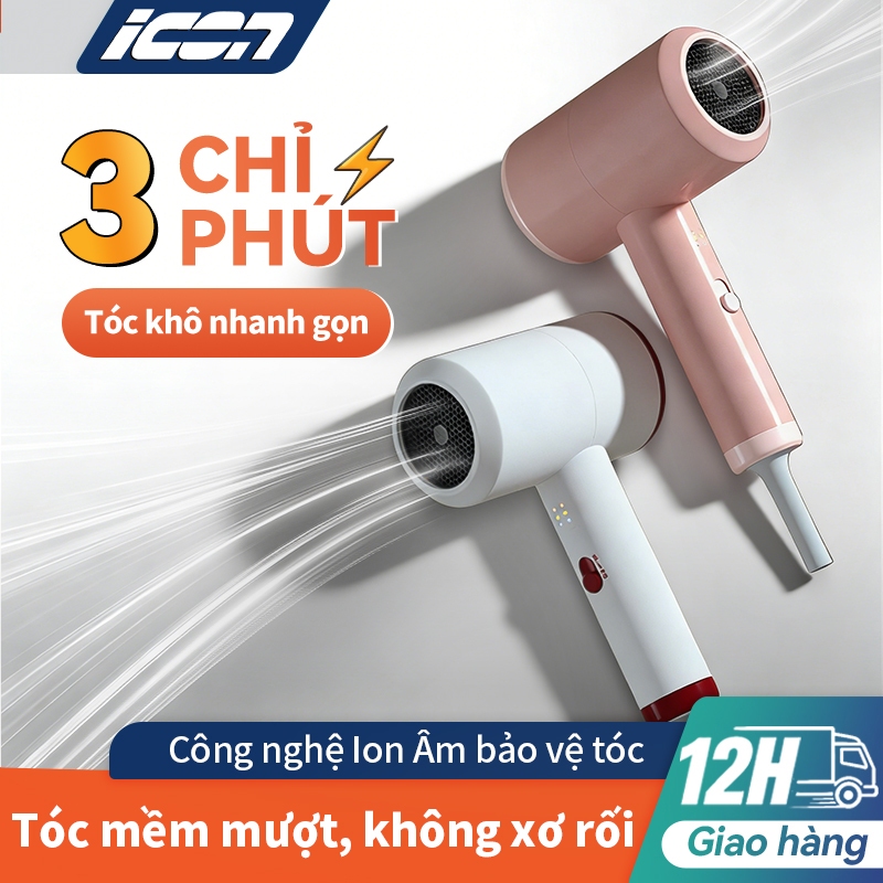 Máy Sấy Tóc ICON | Ion Âm Dưỡng Tóc, 3 Tốc Độ Gió Nóng/Lạnh, Sấy Khô Nhanh - Tạo Kiểu Chuyên Nghiệp Tại Nhà