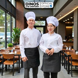 Áo Bếp Trắng Dài Tay DINOS GTB Cao Cấp Chuẩn Form Đồng Phục Bếp Nhà Hàng, Khách Sạn