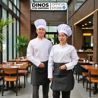 Áo Bếp Trắng Dài Tay DINOS GTB Cao Cấp Chuẩn Form Đồng Phục Bếp Nhà Hàng, Khách Sạn