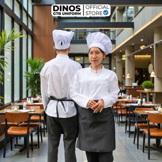 Áo Bếp Trắng Dài Tay DINOS GTB Cao Cấp Chuẩn Form Đồng Phục Bếp Nhà Hàng, Khách Sạn