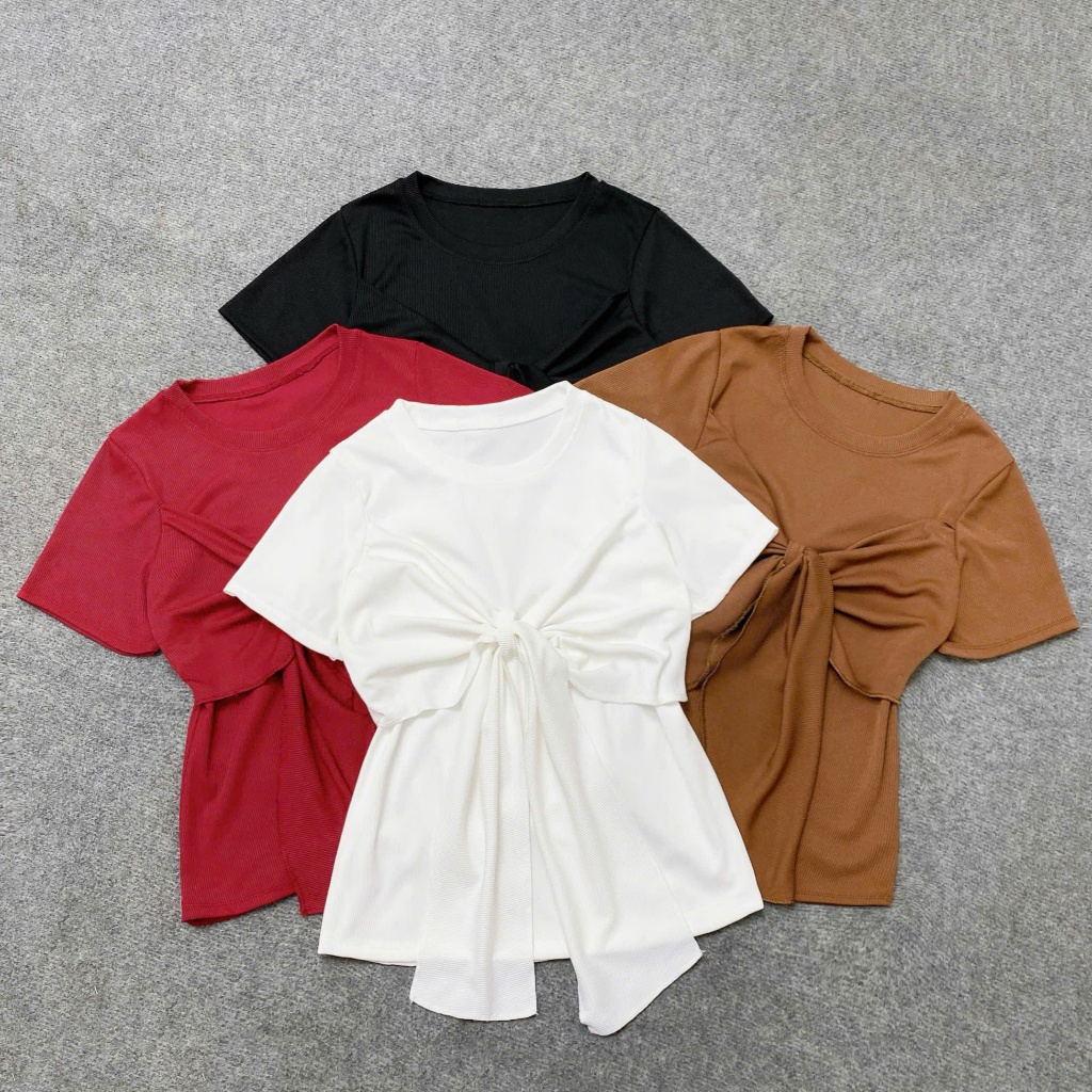 Set Quần Dài Bigisze Nữ Ống Rộng Eo Chun Mix Áo Thun Kiểu Cột Nơ Lên Phom Xinh Xắn SET968