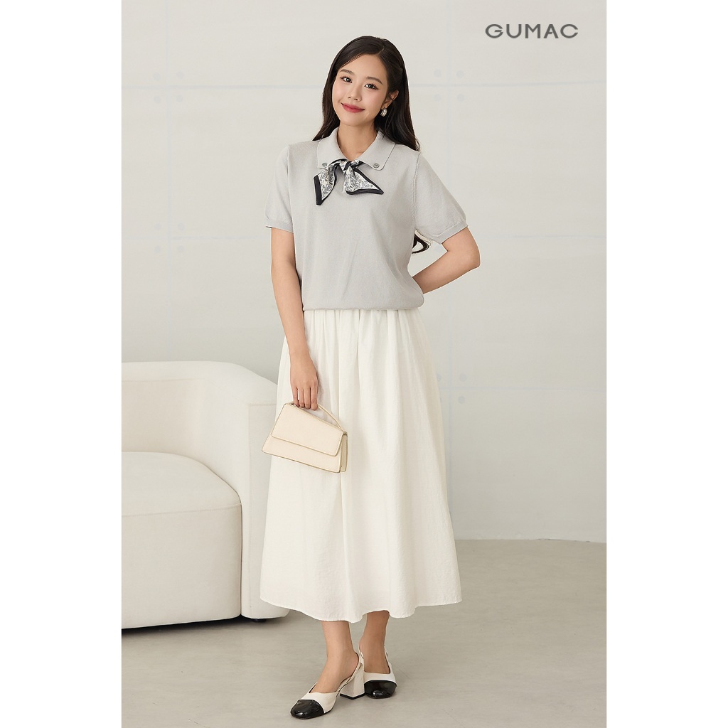 Chân Váy Nữ GUMAC Form A Xòe Có Nhún Eo Hai Lớp Có Túi Sườn VF12033