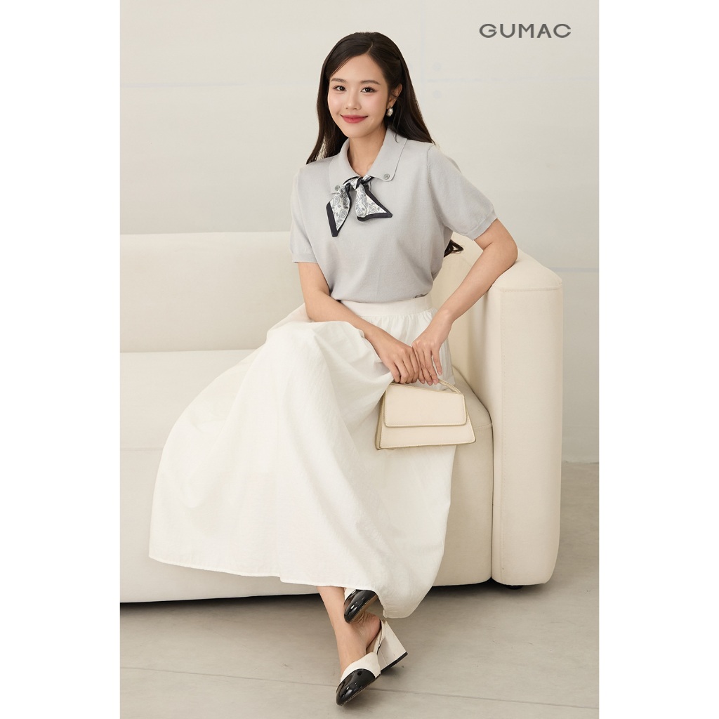 Chân Váy Nữ GUMAC Form A Xòe Có Nhún Eo Hai Lớp Có Túi Sườn VF12033