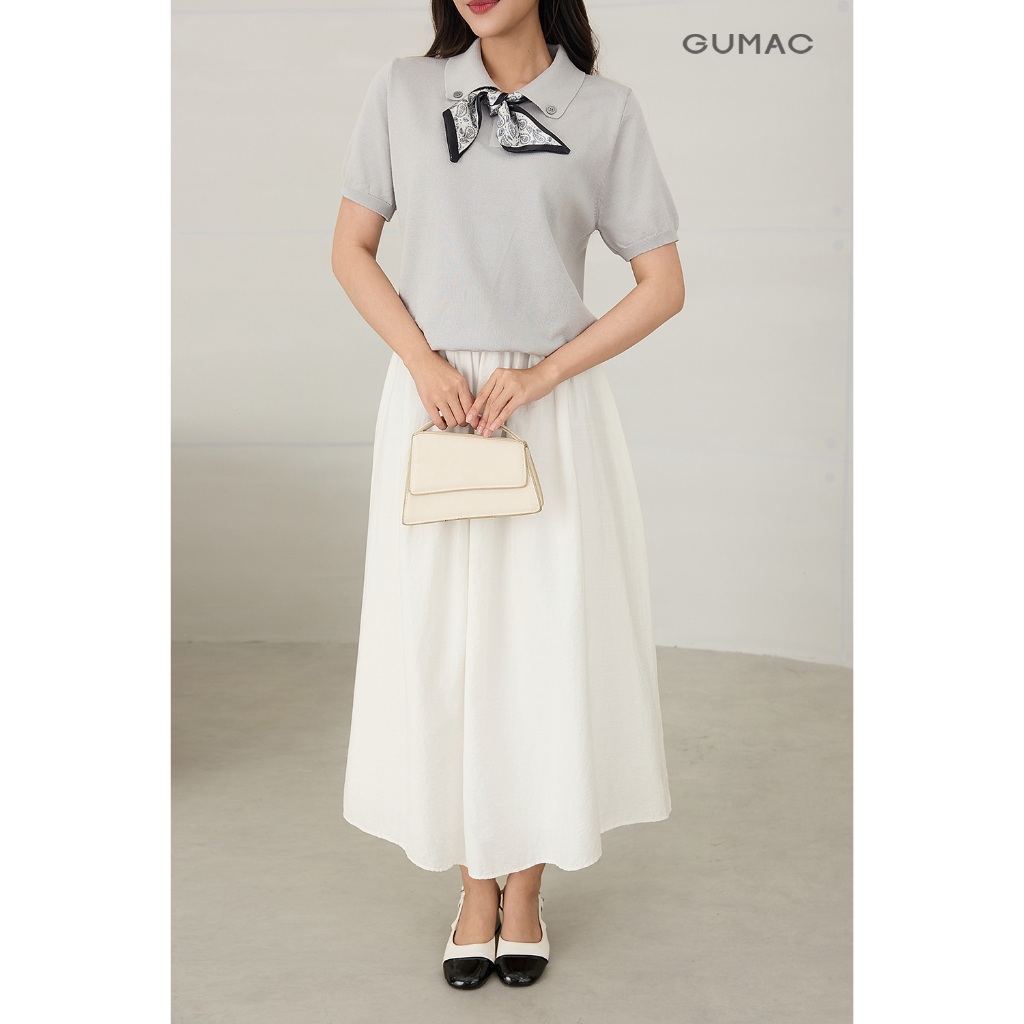 Chân Váy Nữ GUMAC Form A Xòe Có Nhún Eo Hai Lớp Có Túi Sườn VF12033