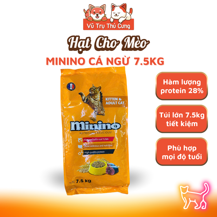 7,5Kg Thức Ăn Hạt Cho Mèo Mọi Lứa Tuổi Minino Tuna Bao Xá