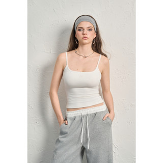 THEKIM Áo basic 2 dây ( mút ngực tháo rời ) cổ vuông nút điều chỉnh dây , áo hai dây chất liệu soft rib 100% cotton T339