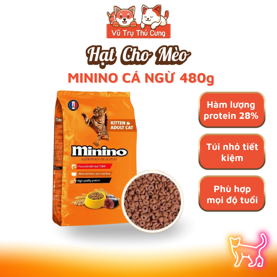 Combo 3 Gói Hạt Minino Tuna Cho Mèo Vị Cá Ngừ 480g