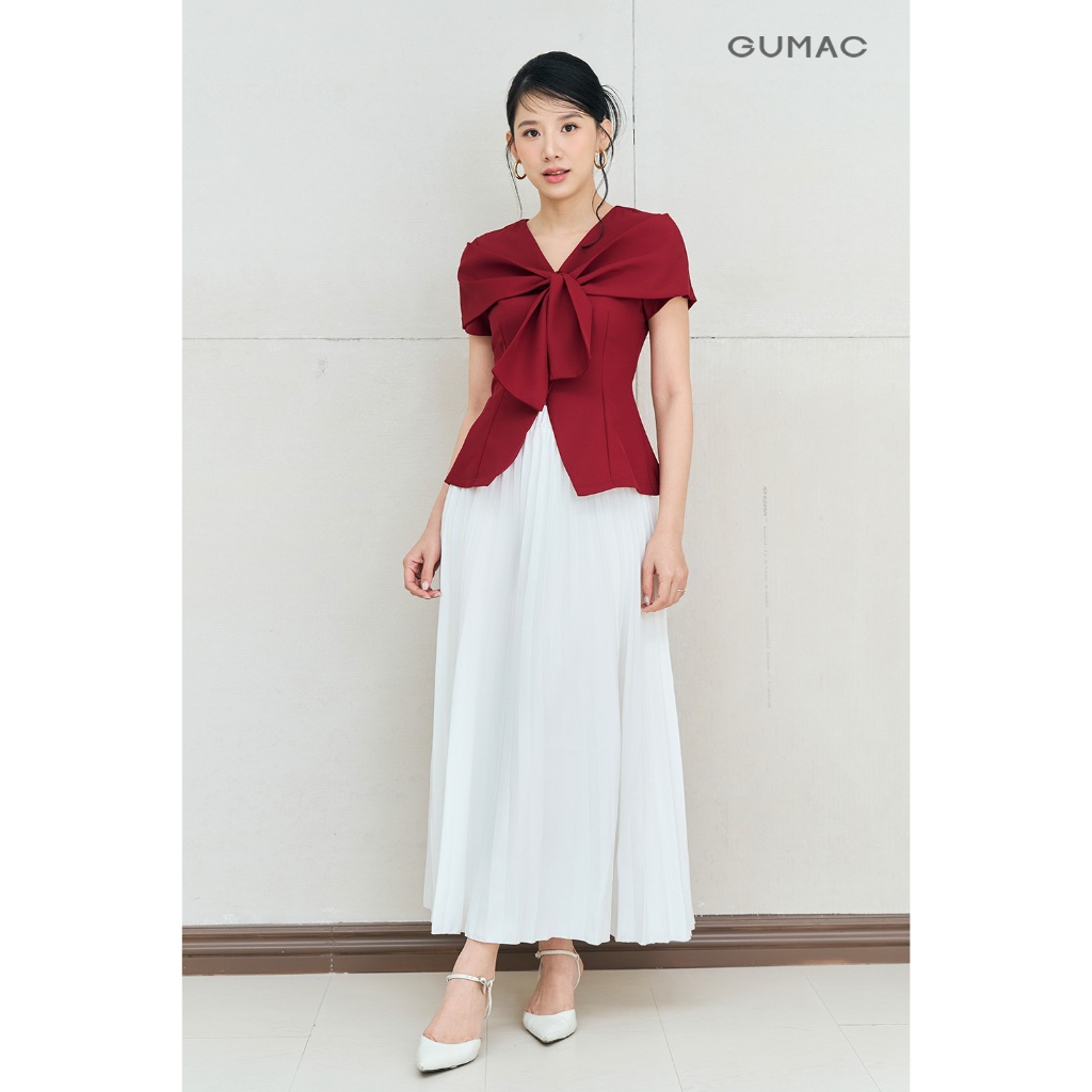 Chân váy GUMAC kiểu dập ly rẽ quạt chân váy lưng thun may 1 lớp có độ rũ tự nhiên VF12024