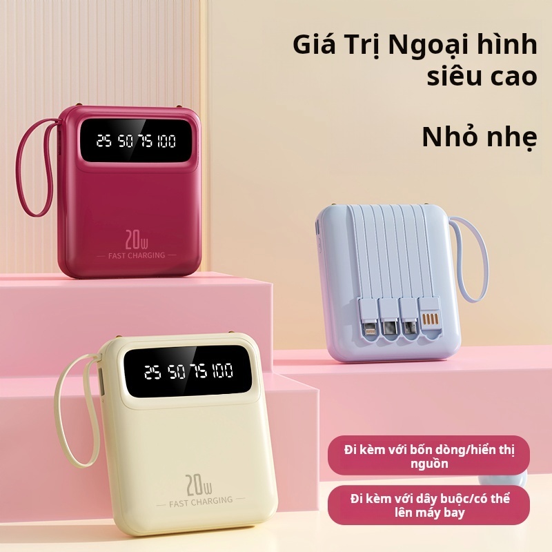 Pin dự phòng DX299 20000mAh 4 cáp sạc đồng thời màn hình 4 màu nhỏ