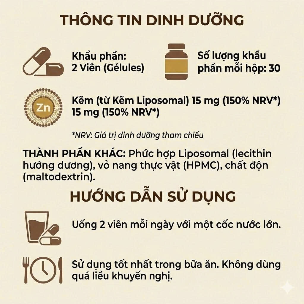 Viên uống bổ sung Kẽm Zinc Liposomal của Nat&Form - Thực phẩm bổ sung Kẽm cao cấp
