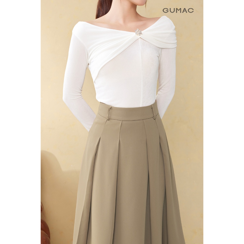 Áo Thun Nữ Tay Dài GUMAC Form Slim Cổ Kiểu Trễ Vai Chất Thun Ướt Co Giãn Thoải Mái ATE09012