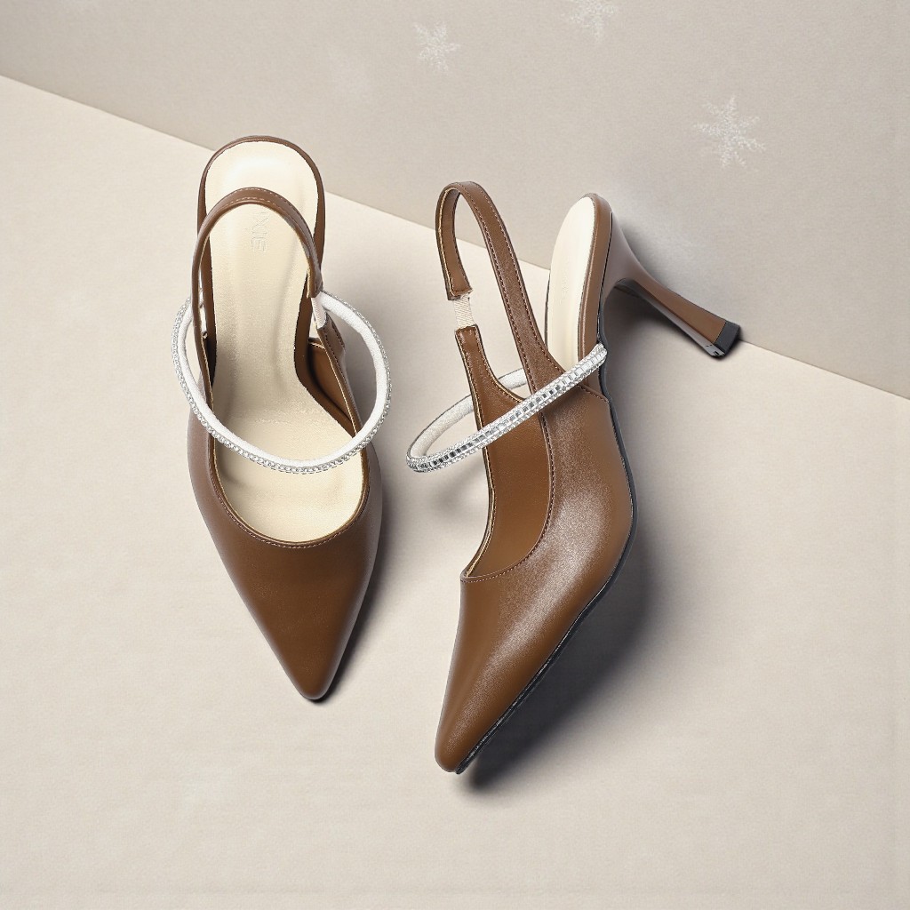 [XẢ KHO] Giày Cao Gót Slingback 7cm Quai Ngang Dây Đá Pixie H385