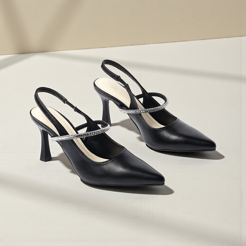 [XẢ KHO] Giày Cao Gót Slingback 7cm Quai Ngang Dây Đá Pixie H385