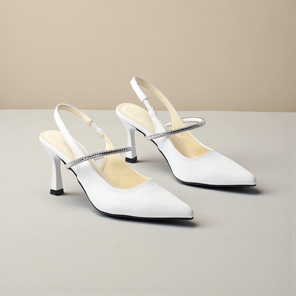 [XẢ KHO] Giày Cao Gót Slingback 7cm Quai Ngang Dây Đá Pixie H385
