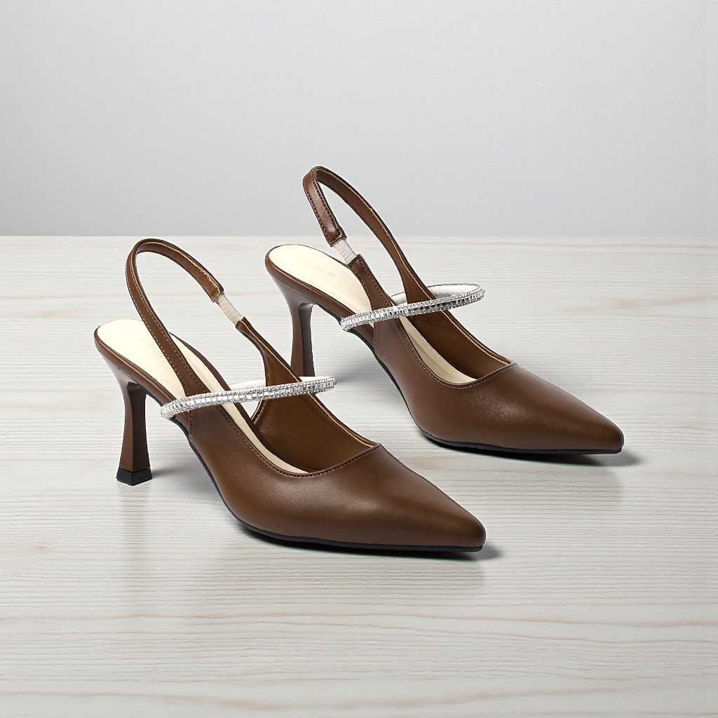 [XẢ KHO] Giày Cao Gót Slingback 7cm Quai Ngang Dây Đá Pixie H385