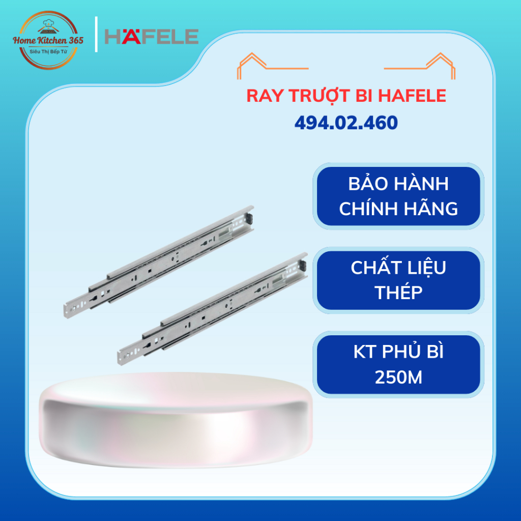 Ray Bi Không Giảm Chấn Hafele 494.02.460 – 494.02.465 | Ray trượt ngăn kéo Hafele cao cấp