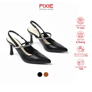 Giày Cao Gót Slingback Mũi Nhọn Quai Ngang Đính Đá Gót Cao 7cm Pixie H385