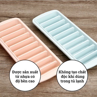Khay đá thanh có nắp Inochi Kari 10 viên – nhựa an toàn, chịu nhiệt tốt, dễ lấy đá, chống bám mùi tủ lạnh