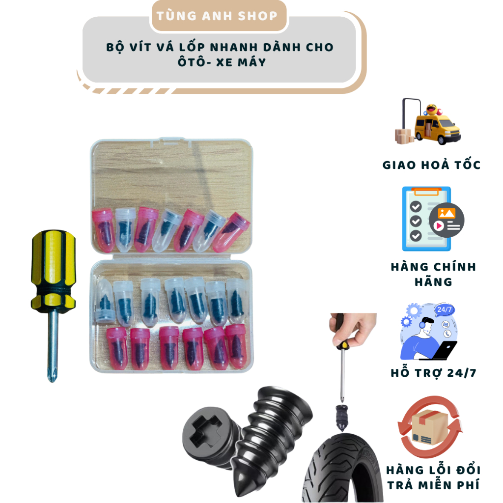 Bộ vít vá lốp nhanh dành cho ôtô, xe máy loại lốp không săm.