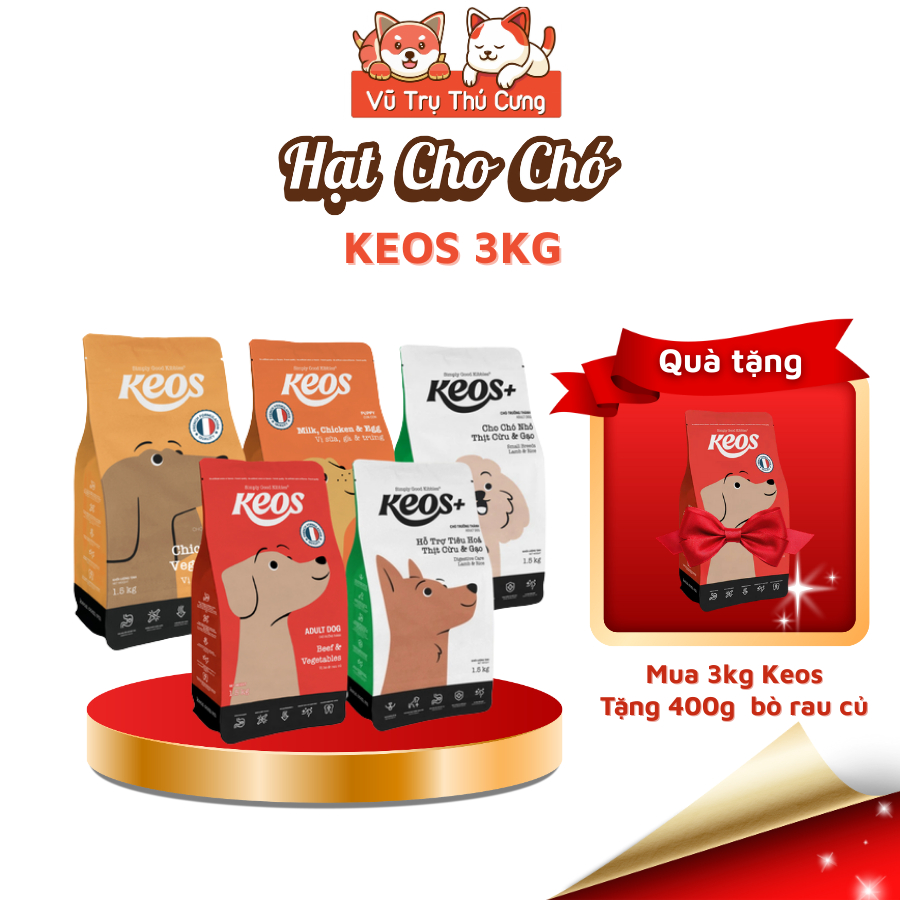 (3Kg Tặng 400g) Hạt Cho Chó Mọi Độ Tuổi Keos Giàu Dinh Dưỡng