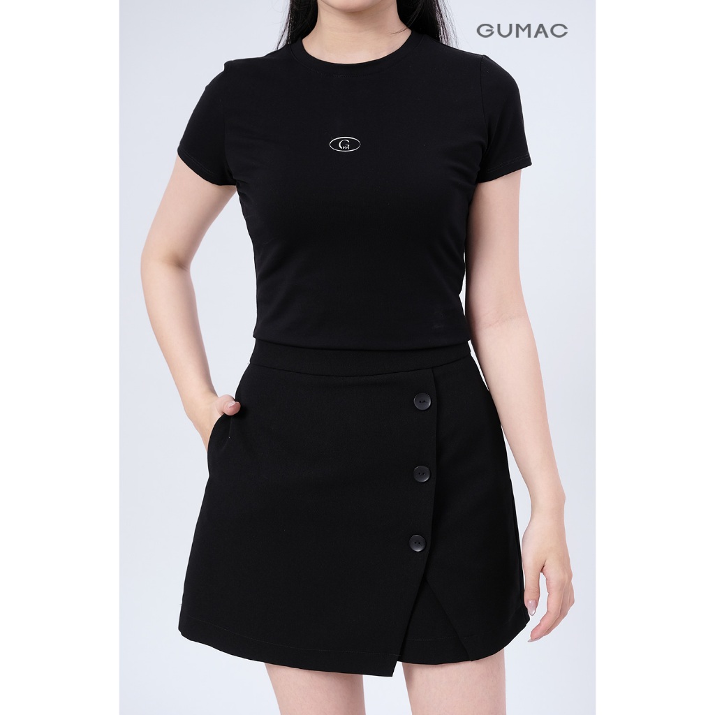 Quần Giả Váy Nữ GUMAC Quần Váy Công Sở Lưng Cao Vải Tuyết Mưa Xẻ Đắp Đính Nút Có Túi LSHF1201