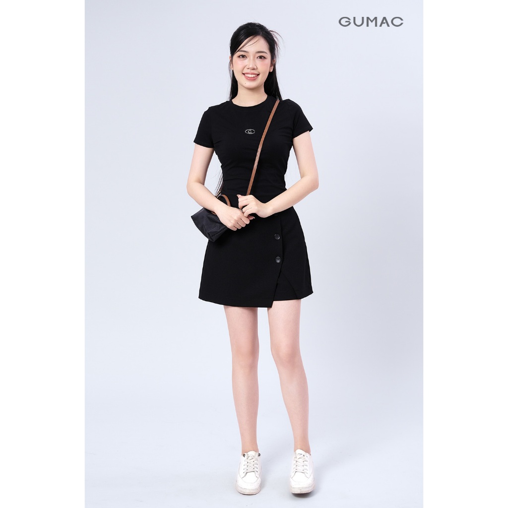 Quần Short Nữ Giả Váy GUMAC Xẻ Đắp V Đính Nút Trang Trí Có Túi Sườn LSHF1201