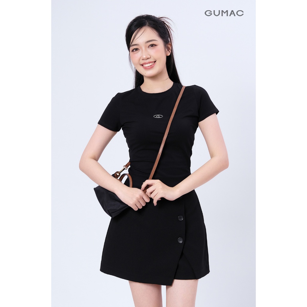 Quần Giả Váy Nữ GUMAC Quần Váy Công Sở Lưng Cao Vải Tuyết Mưa Xẻ Đắp Đính Nút Có Túi LSHF1201