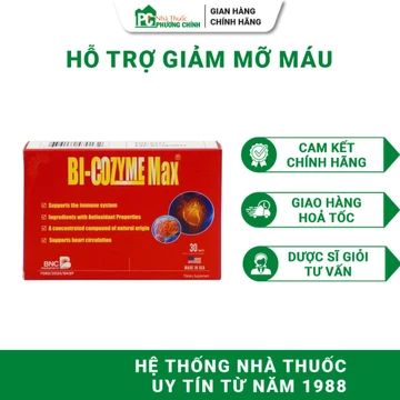 Viên Uống Hỗ Trợ Giảm Mỡ Máu Bi-Cozyme Max - Hỗ Trợ Giảm Nguy Cơ Xơ Vữa Động Mạch 30 Viên/Hộp