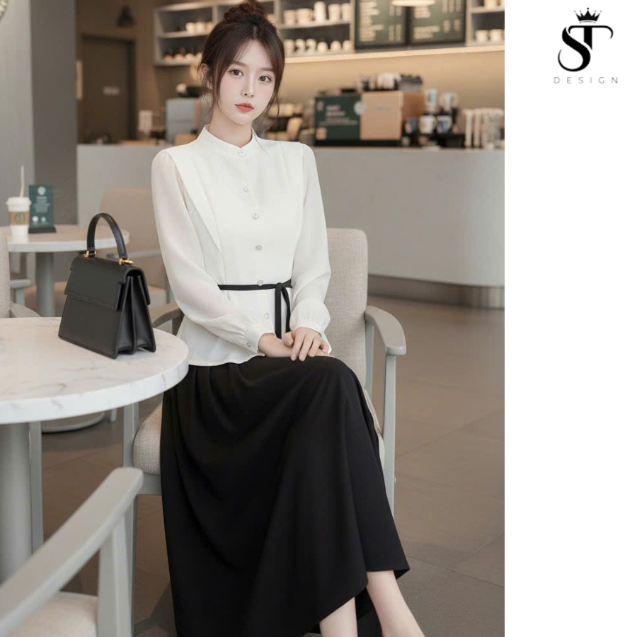 Áo Sơ Mi Nữ Chiết Eo Màu Be Thiết Kế Sang Trọng Tặng Dây Thắt Eo Phong Cách Hiện Đại - ST Design - 52