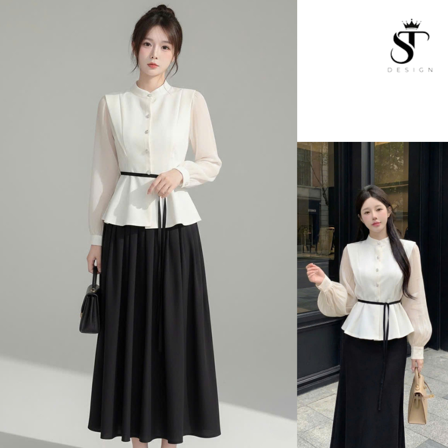 Áo Sơ Mi Nữ Chiết Eo Màu Be Thiết Kế Sang Trọng Tặng Dây Thắt Eo Phong Cách Hiện Đại - ST Design - 52