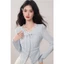 Áo Cardigan Nữ Mỏng Cổ V Buộc Nơ Màu Xanh Nhạt Phong Cách Tiểu Thư Hàn Quốc – Áo Len Nữ Dài Tay