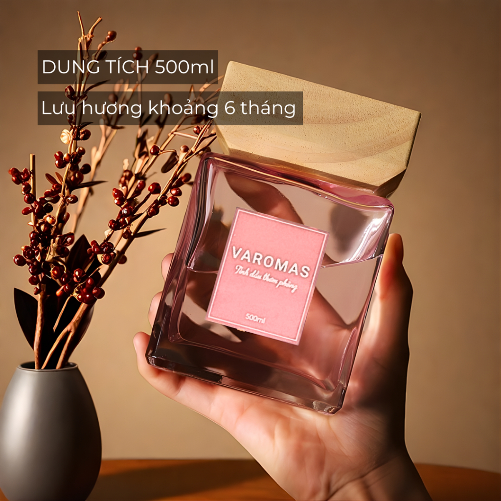Tinh Dầu Thơm Phòng VaromaS  KT15 500ml Nắp Gỗ – Lưu Hương 6 Tháng, Decor Phòng Sang Trọng