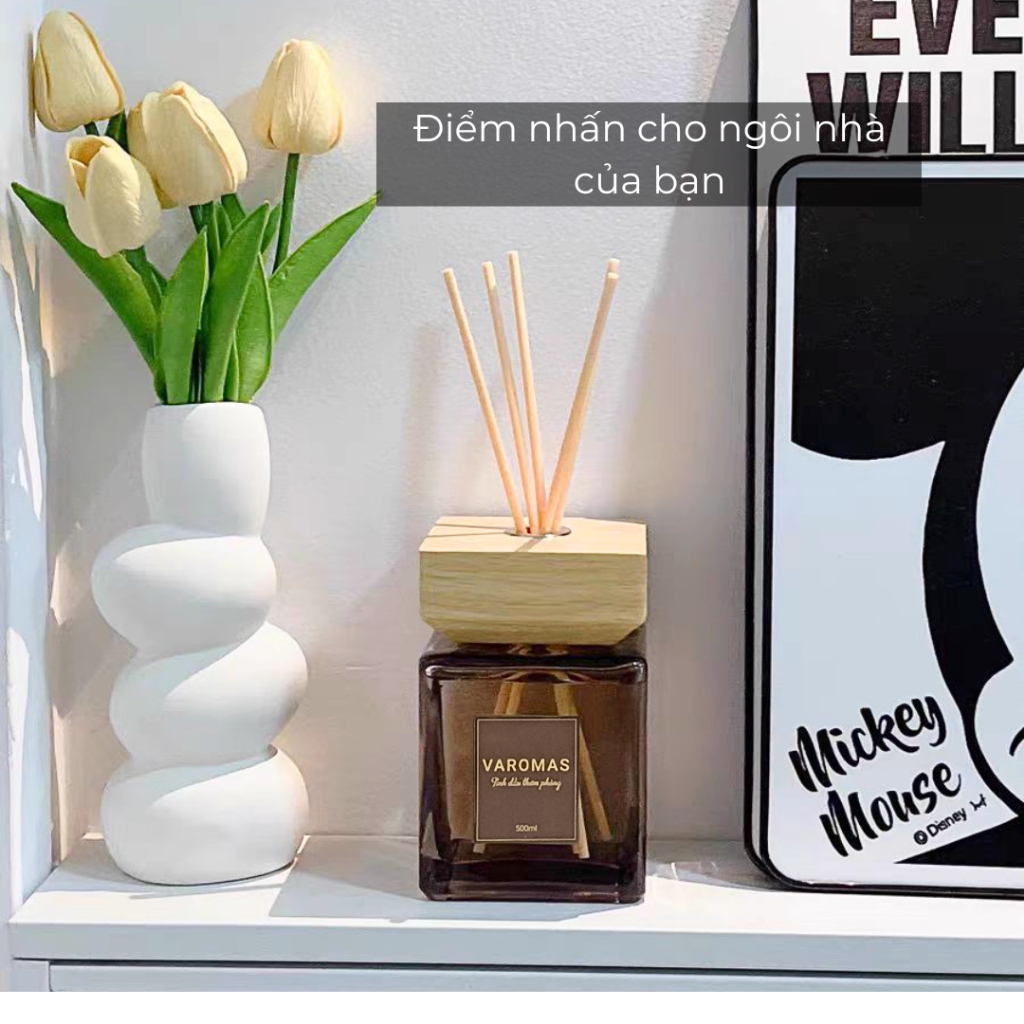 Tinh Dầu Thơm Phòng VaromaS  KT15 500ml Nắp Gỗ – Lưu Hương 6 Tháng, Decor Phòng Sang Trọng