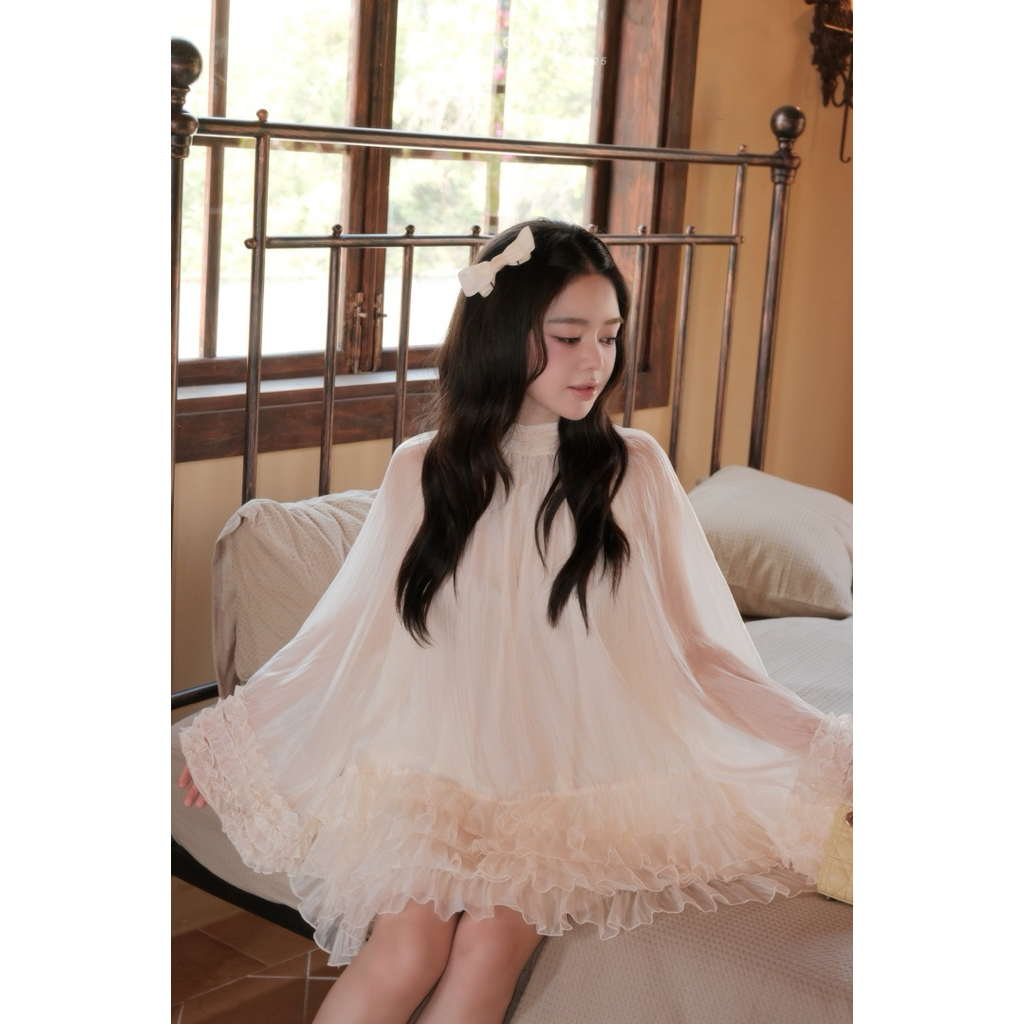 [ TY CLOTHING ] Váy voan tơ xốp tay xoè bồng tiểu thư đi tiệc sang chảnh - Màu Be - Hàng Thiết Kế
