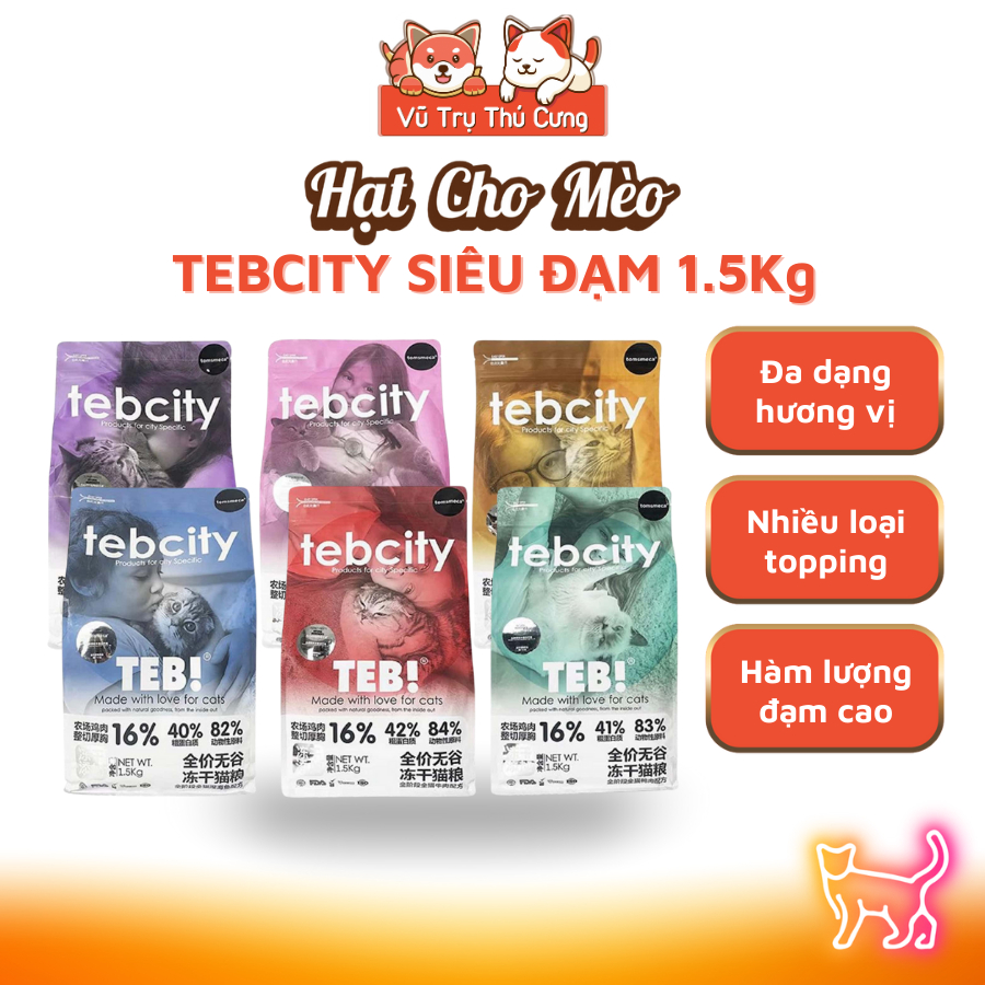 Thức ăn Hạt cho mèo Tebcity mix topping thịt gà siêu dinh dưỡng, không ngũ cốc