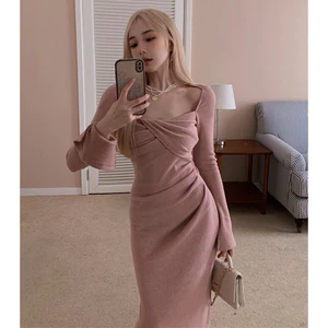 Váy Body Dài Nữ Ôm Dáng Màu Hồng Nude Phong Cách Hàn Quốc – Đầm Dự Tiệc Thanh Lịch, Váy Công Sở Cao Cấp