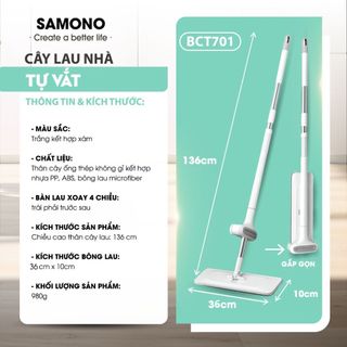 SAMONO Cây Lau Nhà Tự Vắt Thông Minh Bonbox BCT701 Đầu Xoay 360 Độ Linh Hoạt, Chổi Lau Nhà Tự Vắt Lau Sạch Mọi Góc