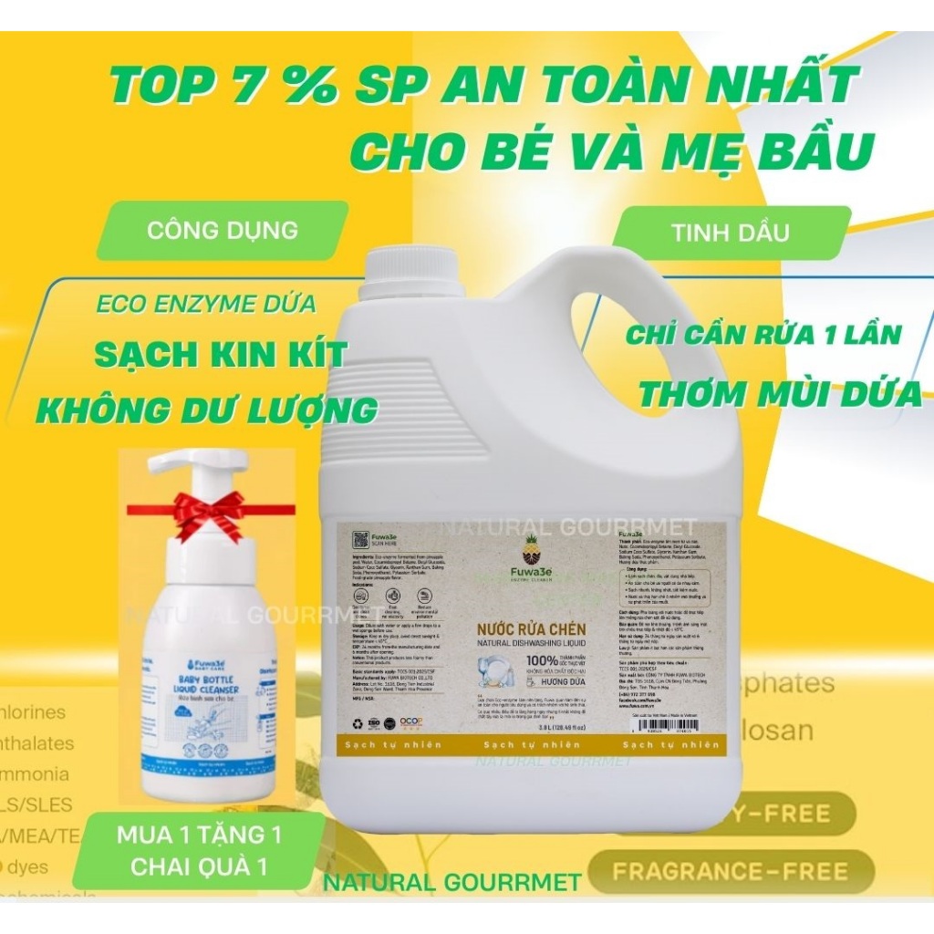 MUA1TANG1 Nước rửa chén FUWA3E Enzyme sạch x2 không dư lượng