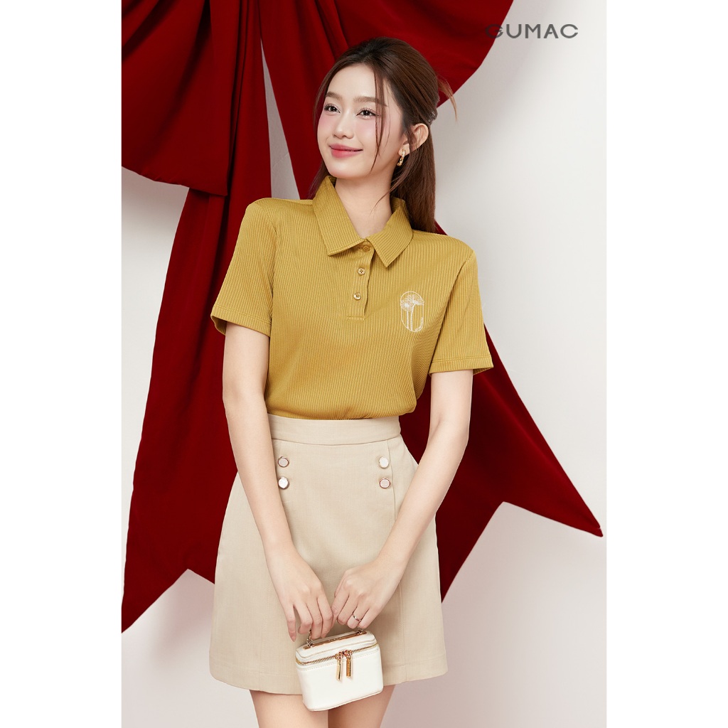 Áo Polo Nữ GUMAC Thêu Art Cơ Bản Chất Thun Gân 4C Mềm Thoải Mái PLE12013