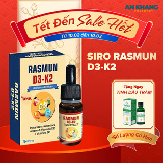 Siro Rasmun D3K2 Hỗ Trợ Hấp Thu Canxi, Giúp Hệ Xương - Răng Chắc Khỏe, Trẻ Thông Minh Cao Lớn