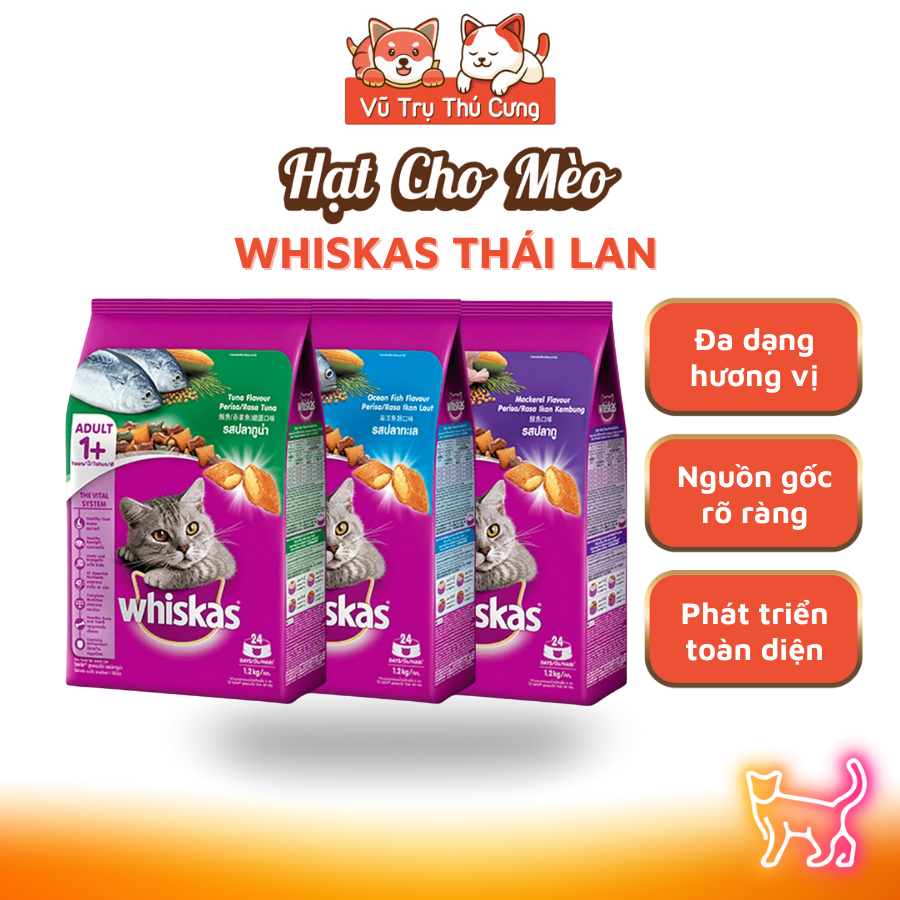 Thức ăn hạt Whiskas cho Mèo con, mèo trưởng thành 1,2Kg