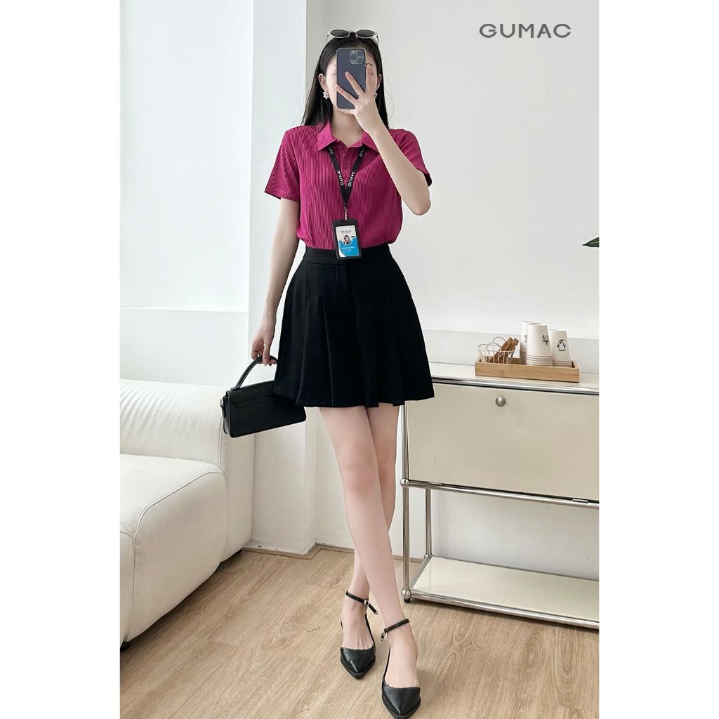 [SALE] Áo polo nữ GUMAC tay ngắn nẹp cổ gài 3 nút cùng màu áo PLE11074