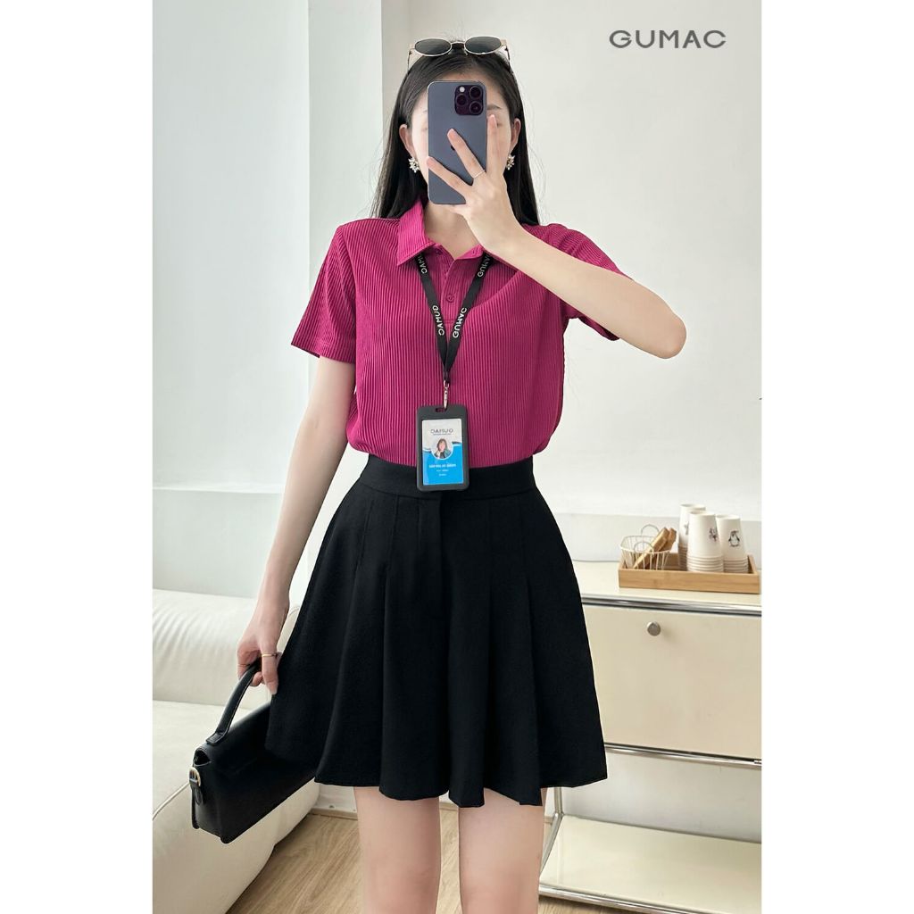 [SALE] Áo polo nữ GUMAC tay ngắn nẹp cổ gài 3 nút cùng màu áo PLE11074